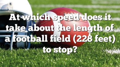 At which speed does it take about the length of a football field (228 feet) to stop?