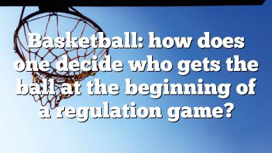 Basketball: how does one decide who gets the ball at the beginning of a regulation game?