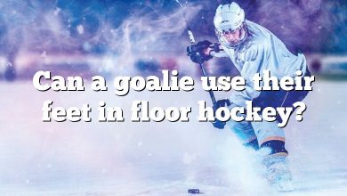 Can a goalie use their feet in floor hockey?