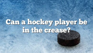 Can a hockey player be in the crease?