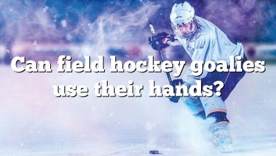 Can field hockey goalies use their hands?