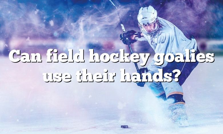 Can field hockey goalies use their hands?