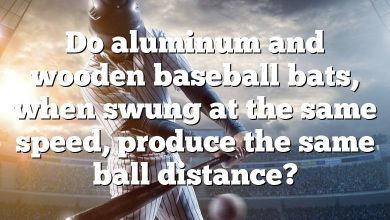 Do aluminum and wooden baseball bats, when swung at the same speed, produce the same ball distance?