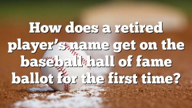 How does a retired player’s name get on the baseball hall of fame ballot for the first time?