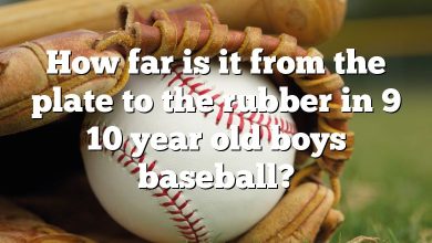 How far is it from the plate to the rubber in 9 10 year old boys baseball?