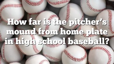 How far is the pitcher’s mound from home plate in high school baseball?