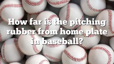 How far is the pitching rubber from home plate in baseball?