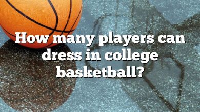 How many players can dress in college basketball?