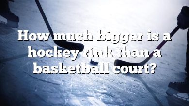 How much bigger is a hockey rink than a basketball court?