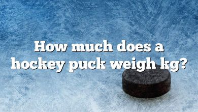 How much does a hockey puck weigh kg?