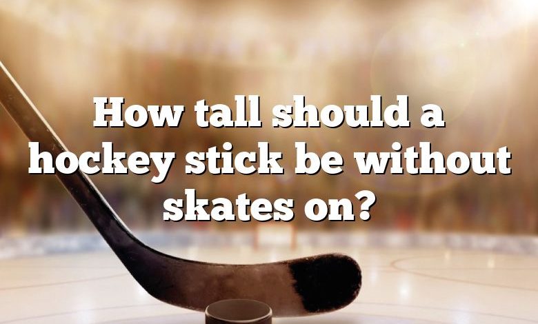 How tall should a hockey stick be without skates on?