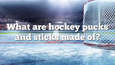 What are hockey pucks and sticks made of?