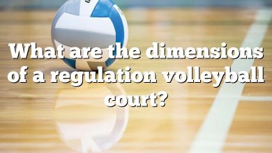 What are the dimensions of a regulation volleyball court?