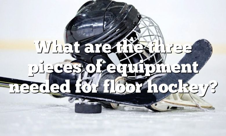 What are the three pieces of equipment needed for floor hockey?