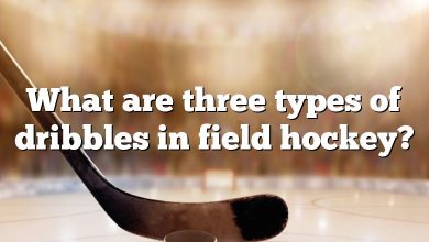 What are three types of dribbles in field hockey?