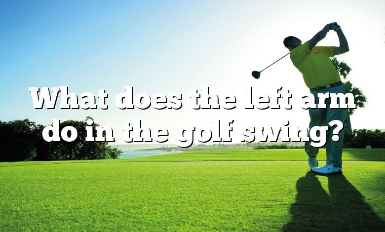 What does the left arm do in the golf swing?