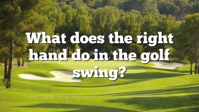 What does the right hand do in the golf swing?