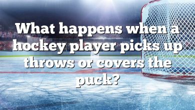 What happens when a hockey player picks up throws or covers the puck?
