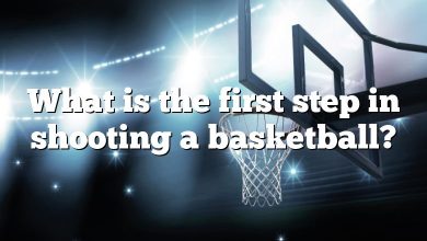 What is the first step in shooting a basketball?