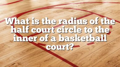 What is the radius of the half court circle to the inner of a basketball court?