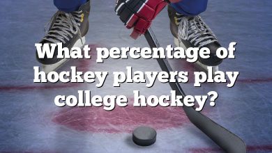 What percentage of hockey players play college hockey?