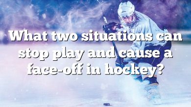 What two situations can stop play and cause a face-off in hockey?