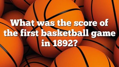 What was the score of the first basketball game in 1892?
