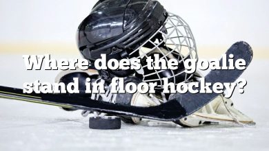 Where does the goalie stand in floor hockey?