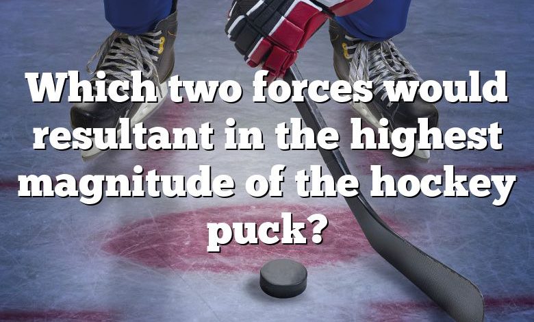 Which two forces would resultant in the highest magnitude of the hockey puck?