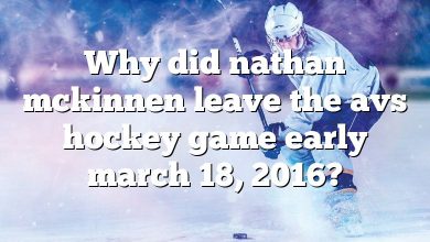 Why did nathan mckinnen leave the avs hockey game early march 18, 2016?