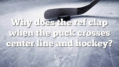 Why does the ref clap when the puck crosses center line and hockey?