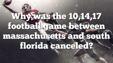 Why was the 10,14,17 football game between massachusetts and south florida canceled?